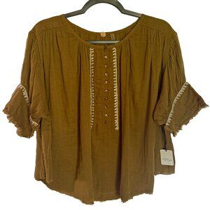 Free People Alexi Top Olive Green Cotton Size Small NWT